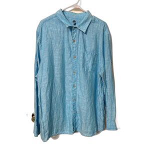 Ocean & Coast 100% Linen Shirt XL Aqua Blue Button Down Beach Resort Coastal